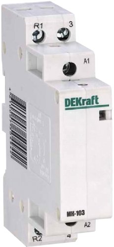 Контактор модульный DEKraft МК-103 1п 2НО 20А 230В АС фото Контактор модульный DEKraft МК-103 1п 2НО 20А 230В АС картинка